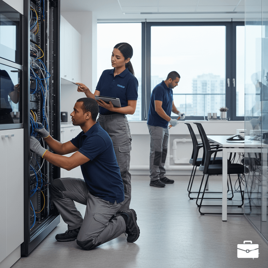 JBM professional technicians providing office solutions including electronics, wiring, and IT infrastructure services